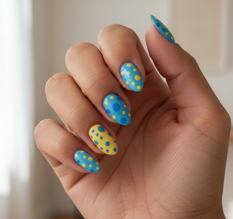 yellow and blue nails