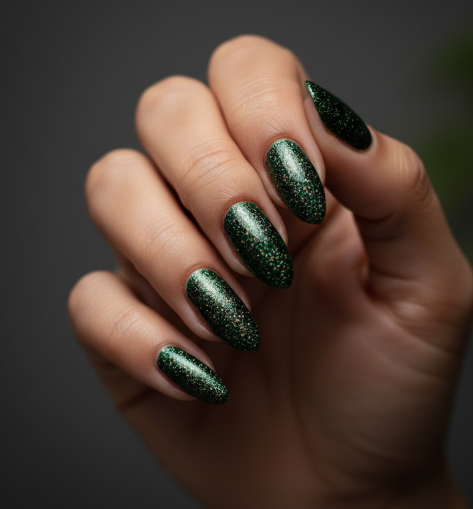green glitter nails