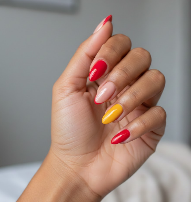 yellow and red nails
