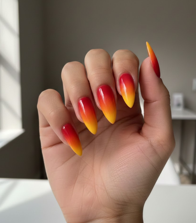 yellow and red nails