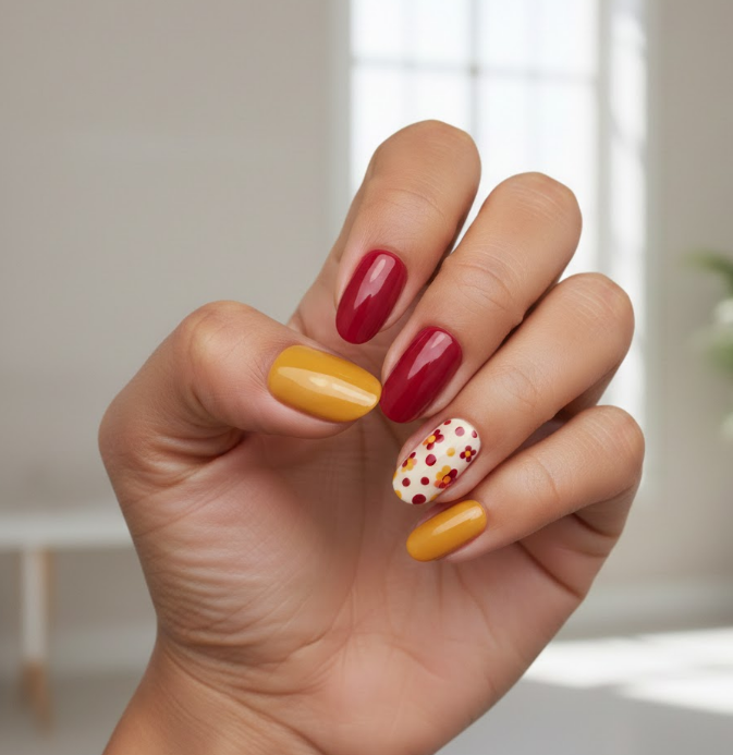 yellow and red nails