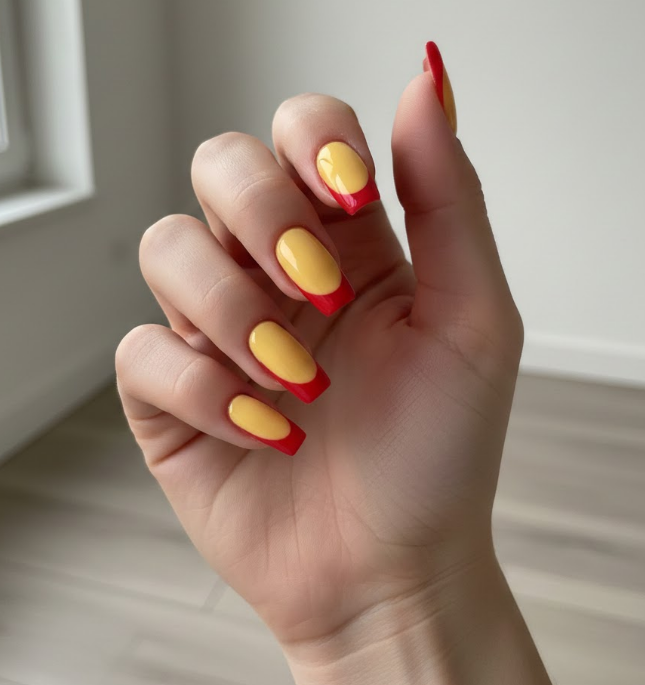 yellow and red nails