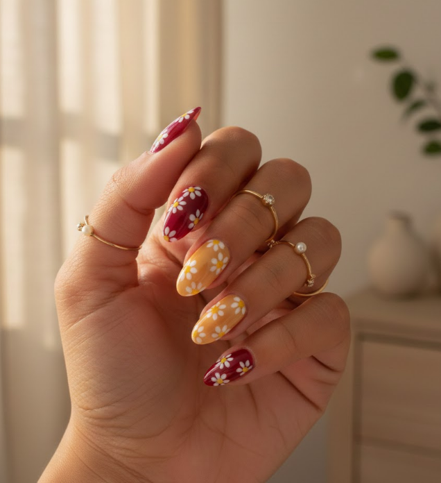 yellow and red nails