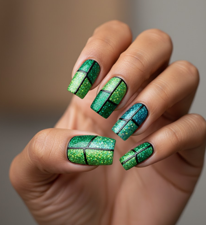 green glitter nails