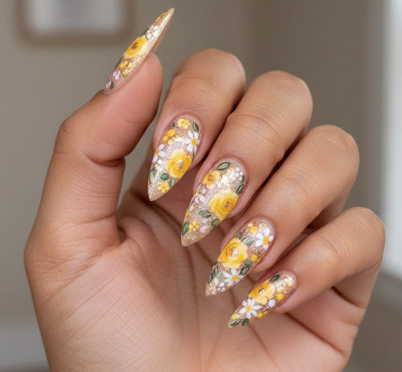 yellow and gold nails