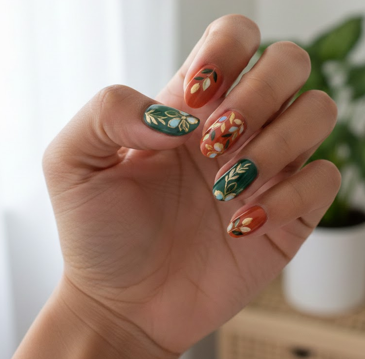 orange and green nails