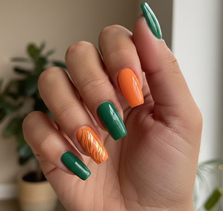 orange and green nails
