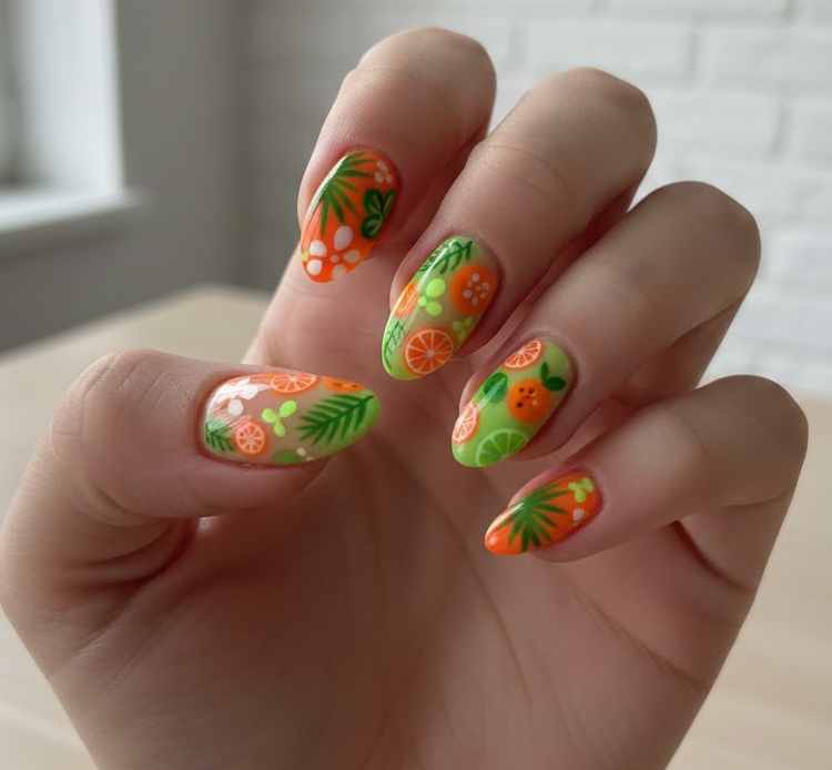 orange and green nails