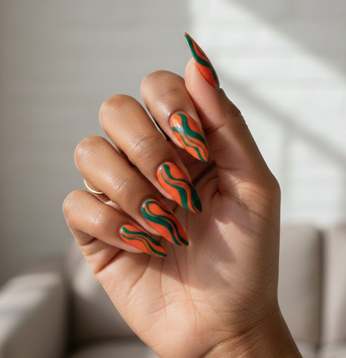 orange and green nails