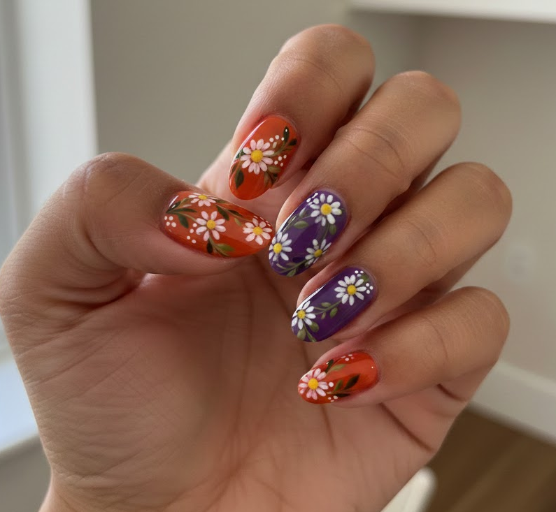 orange and purple nails