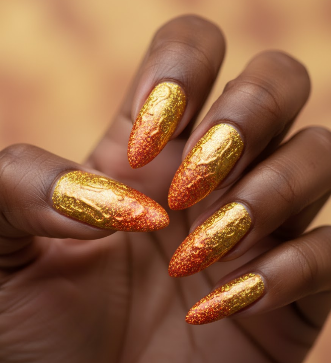 yellow glitter nails