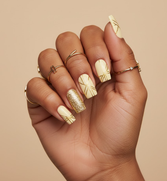 yellow glitter nails