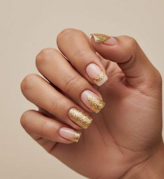 yellow glitter nails