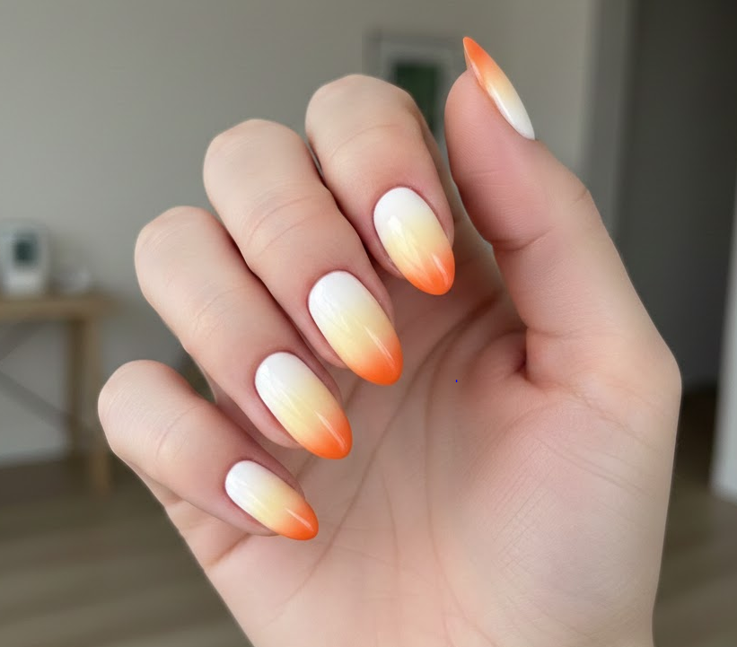 orange and white nails