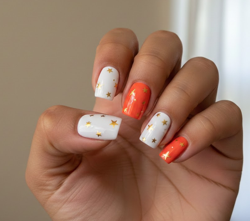 orange and white nails