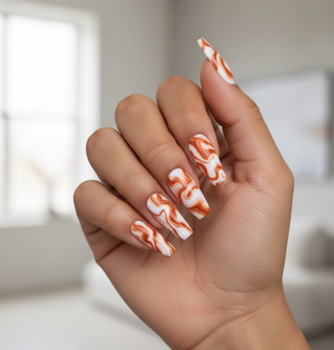 orange and white nails