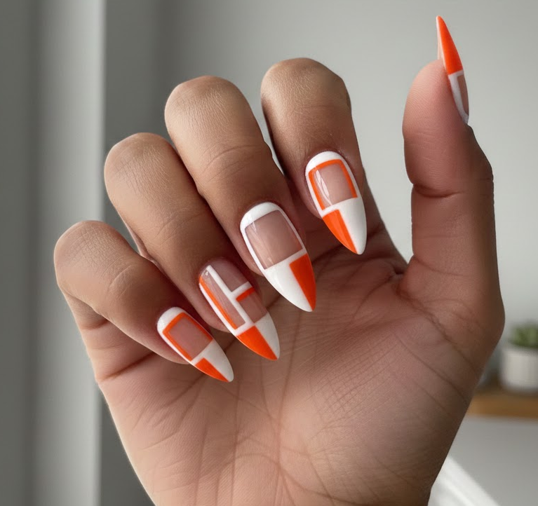 orange and white nails