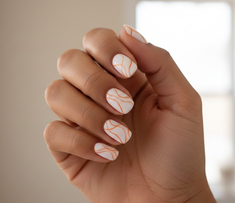 orange and white nails