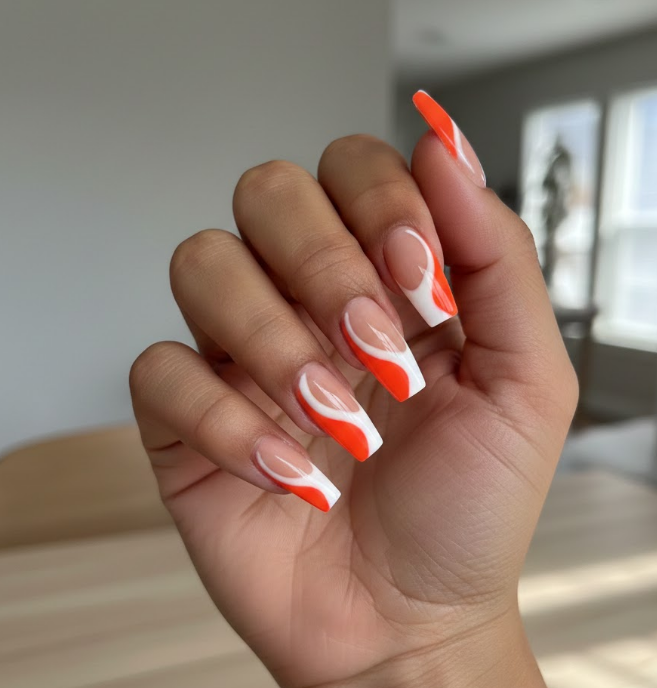 orange and white nails