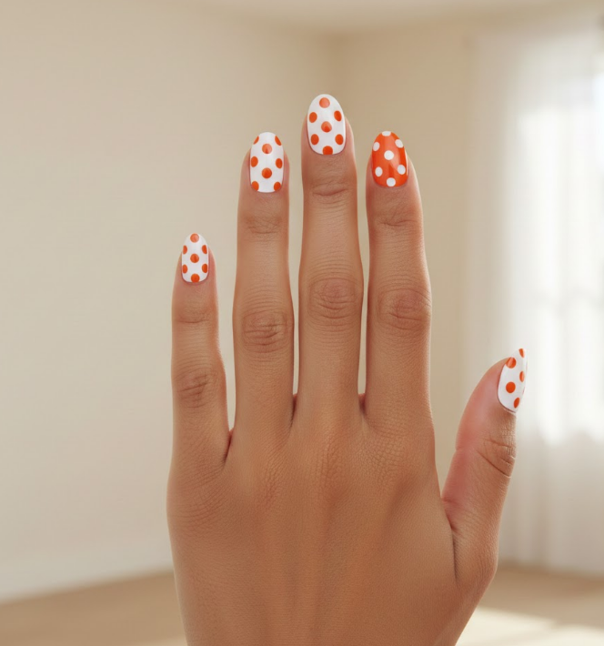 orange and white nails