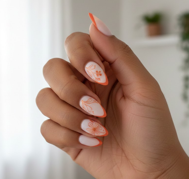 orange and white nails