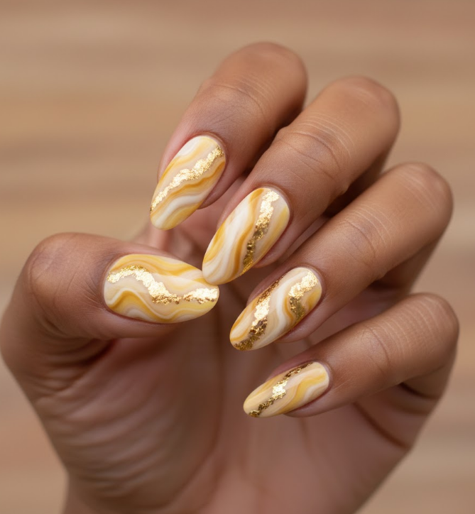 yellow glitter nails