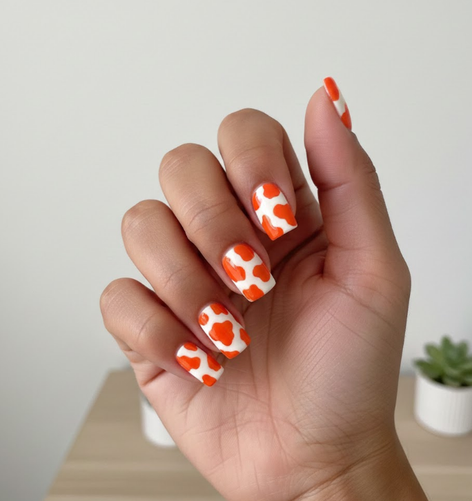 orange and white nails