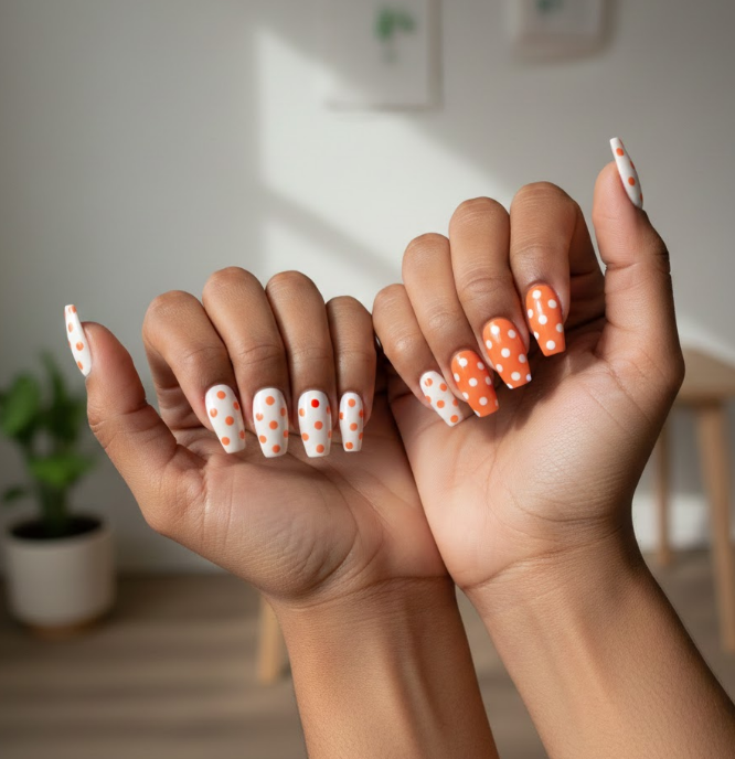 orange and white nails