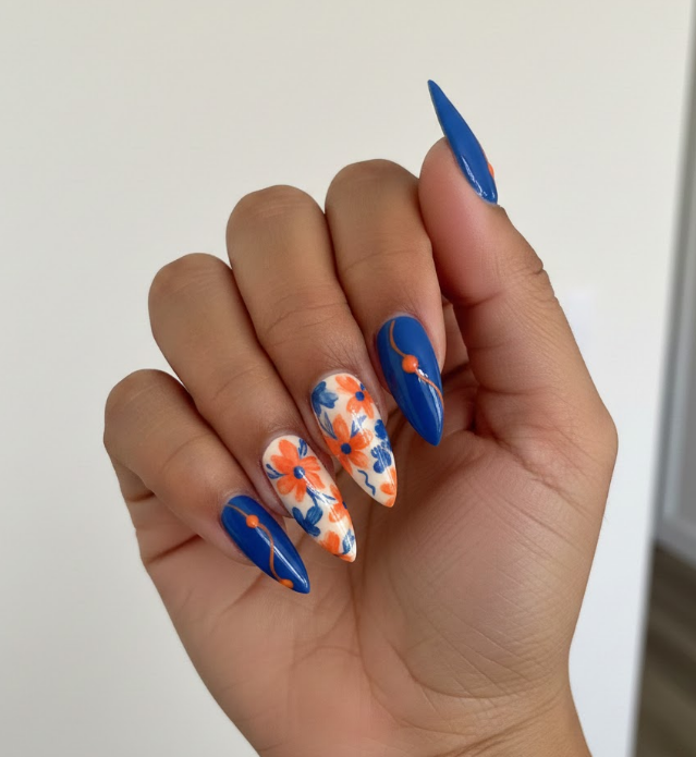 orange and white nails