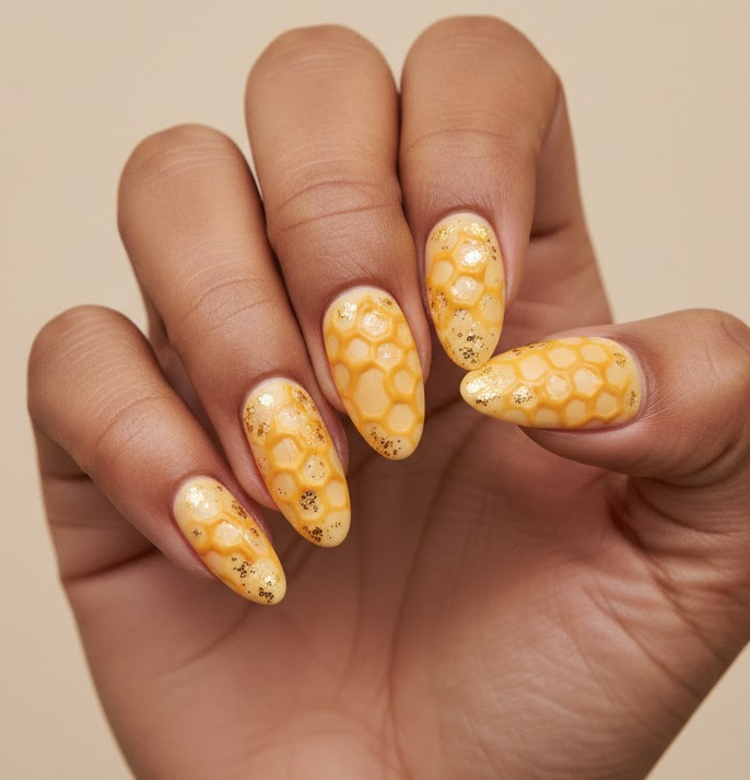 yellow glitter nails