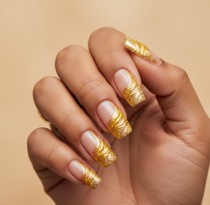 yellow glitter nails