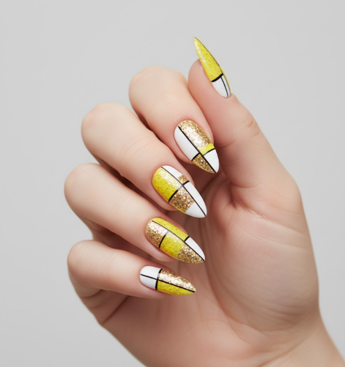 yellow glitter nails