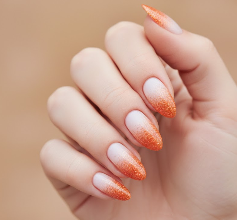 orange glitter nails
