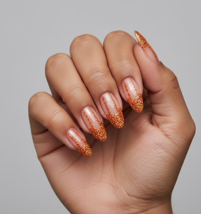 orange glitter nails