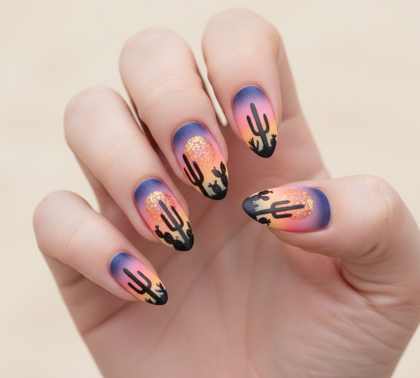 orange glitter nails
