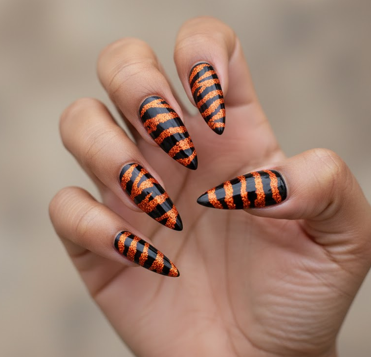 orange glitter nails