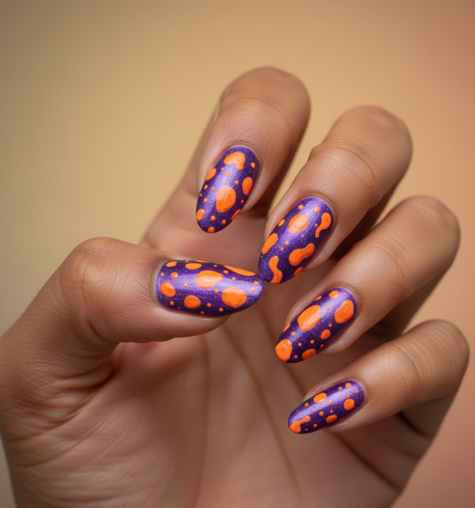 orange glitter nails
