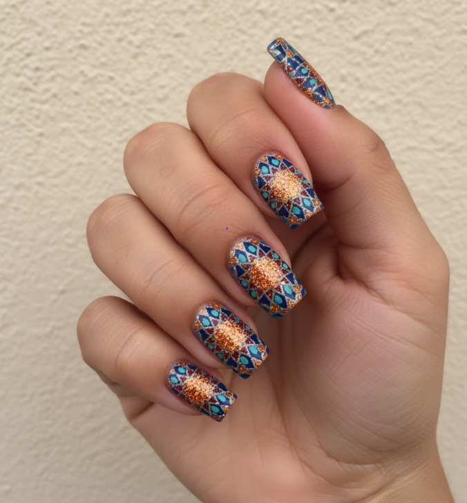 orange glitter nails