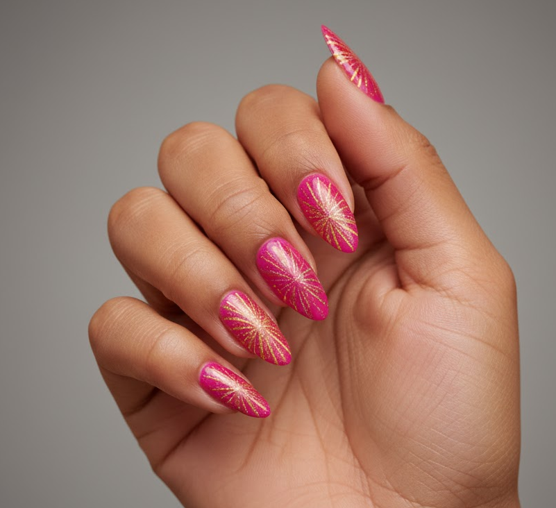 orange glitter nails