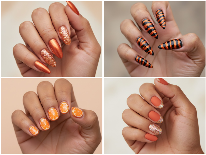 Hot Girl Alert! 15 Orange Glitter Nails to Steal the Spotlight