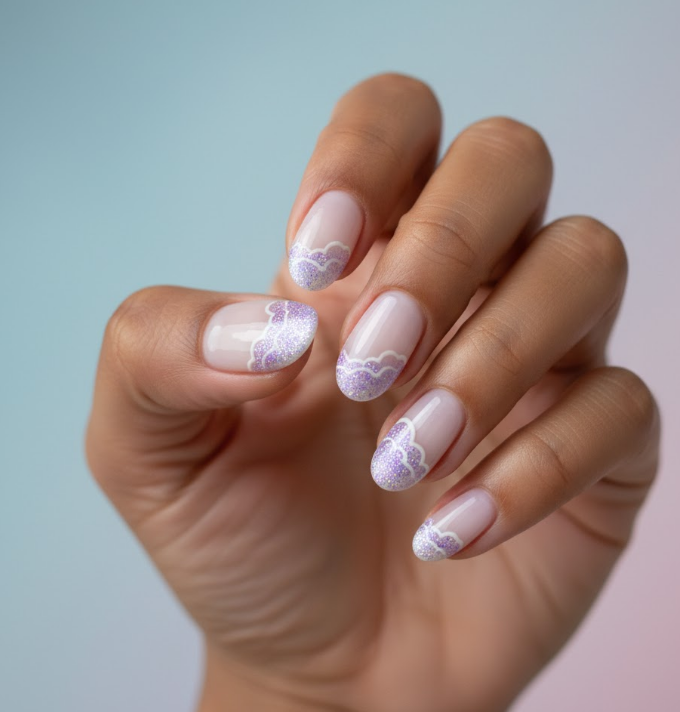 purple glitter nails