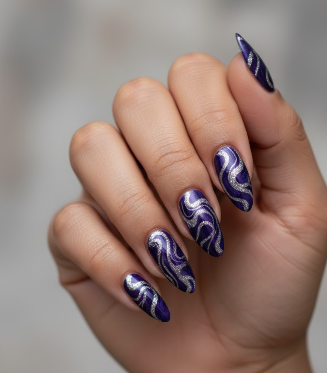 purple glitter nails
