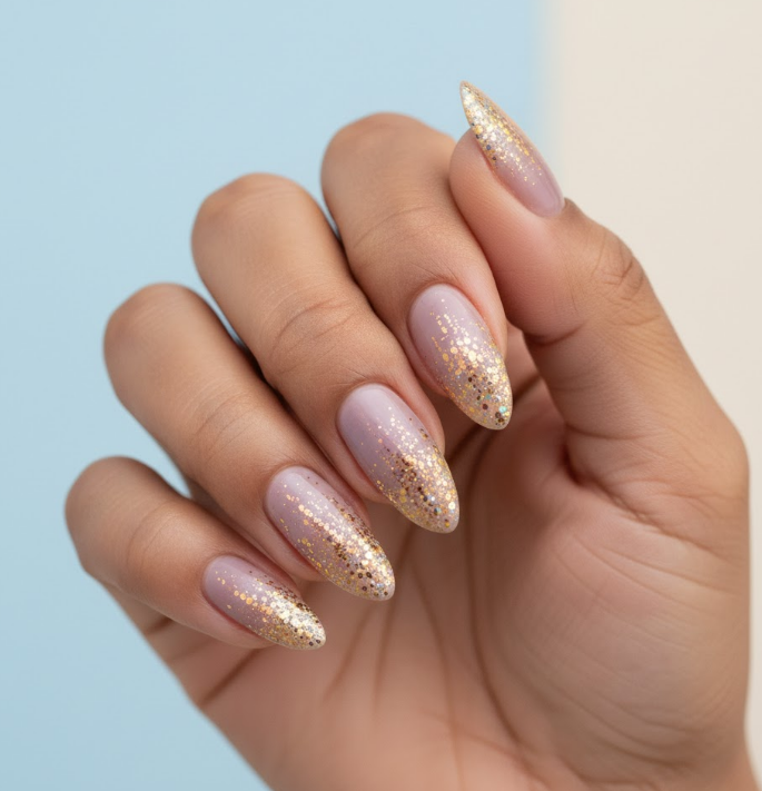 purple glitter nails