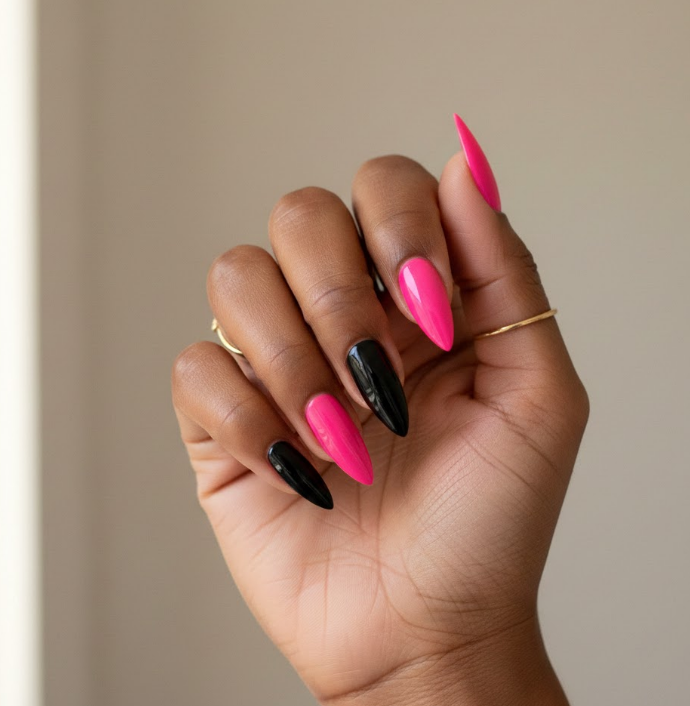 pink and black nails