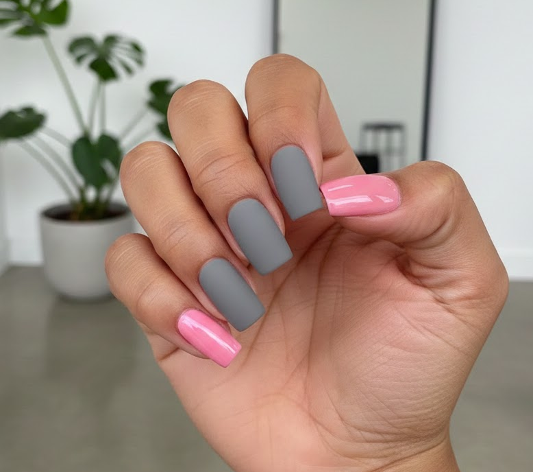 pink and grey nails