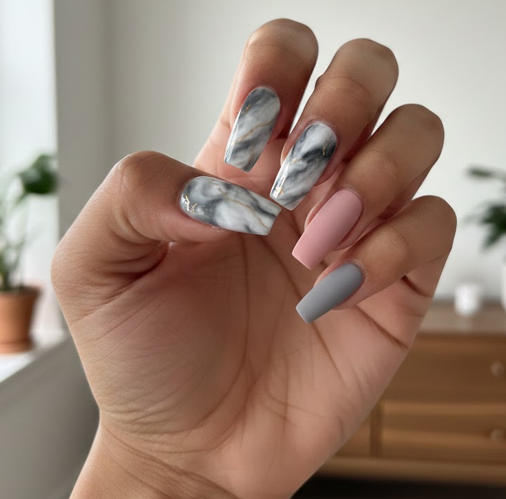 pink and grey nails