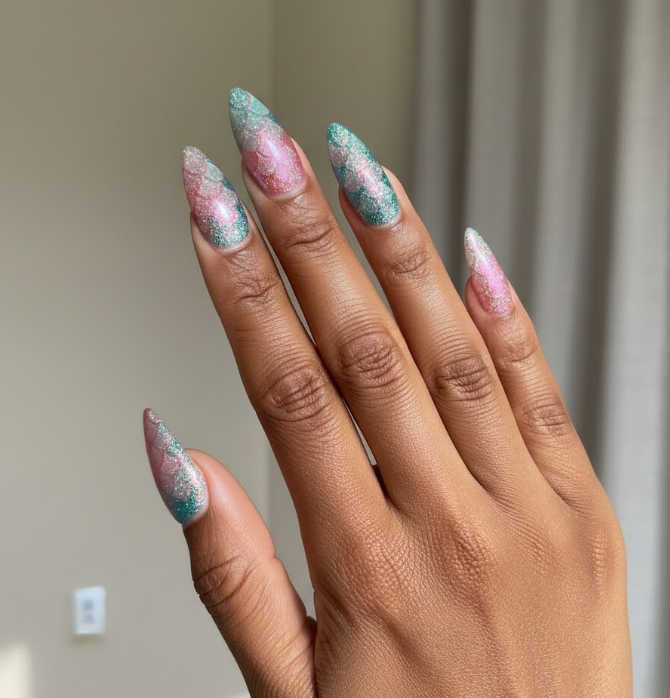 pink and teal nails