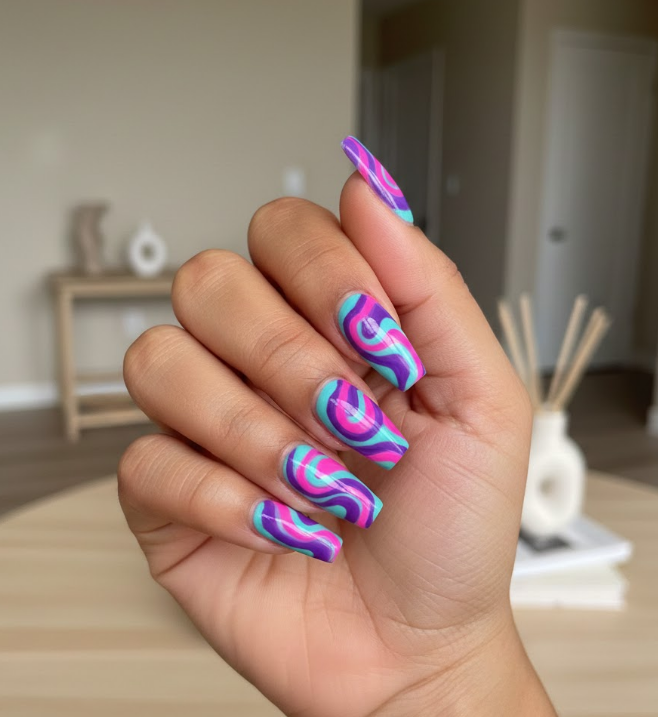 pink and teal nails