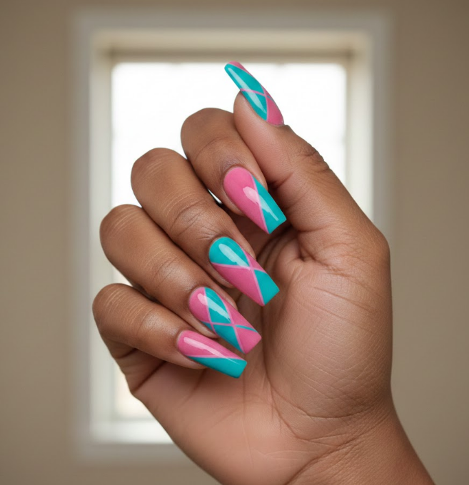 pink and teal nails