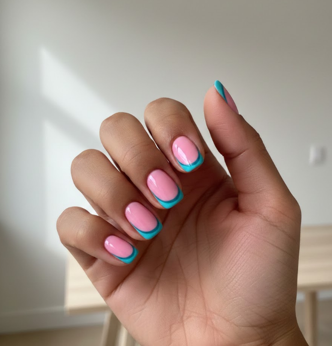 pink and teal nails